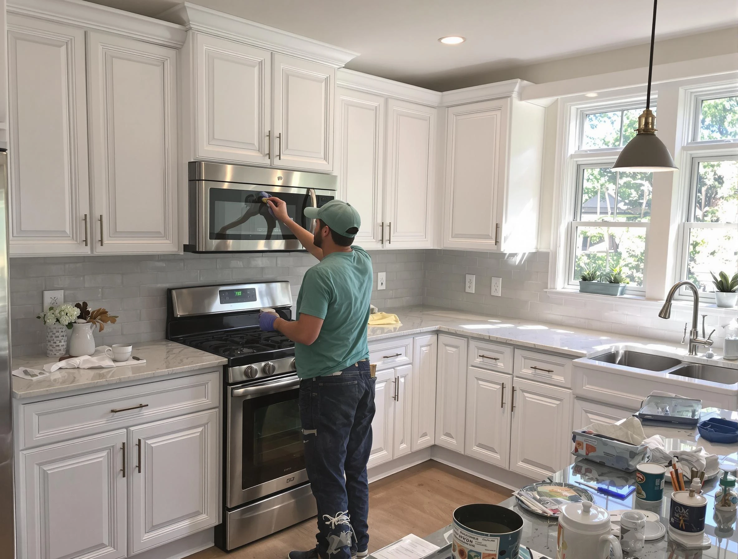 Kitchen cabinets being refinished by Casa Grande House Painters in Casa Grande, AZ